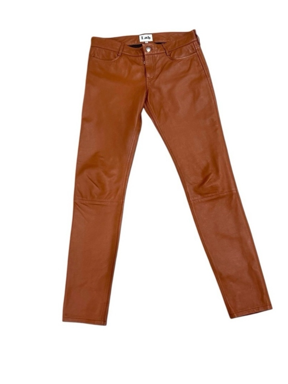 Women's Skinny 100% Genuine Lamb Leather Unlined Pants in Cognac Brown